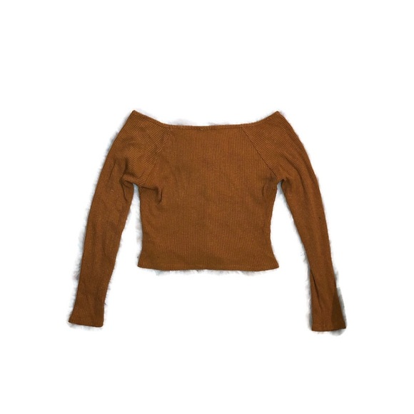 Off the Shoulder Ribbed Sweater With Ruching - Picture 2 of 3